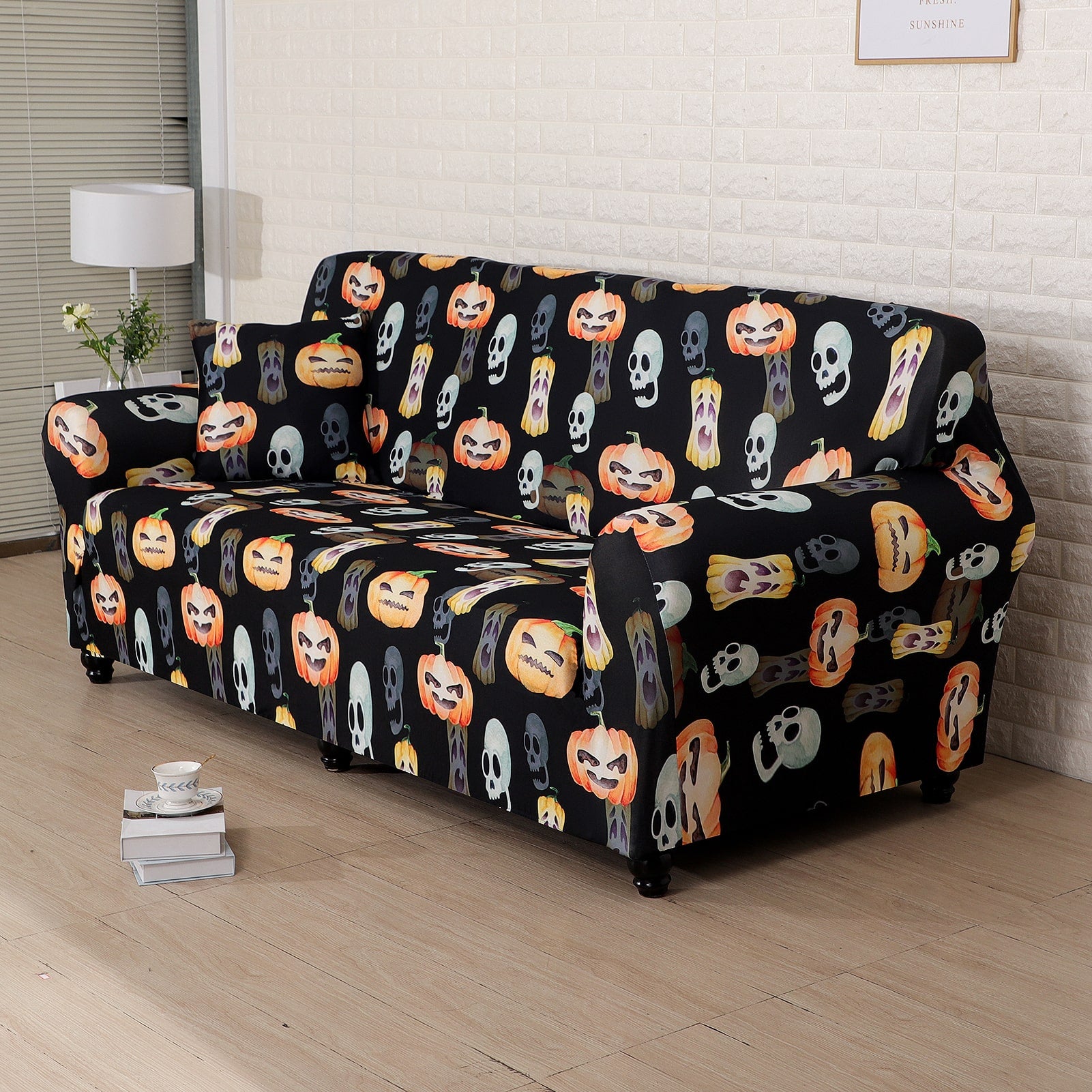vue latérale Housse de Canapé Citrouille et Fantôme